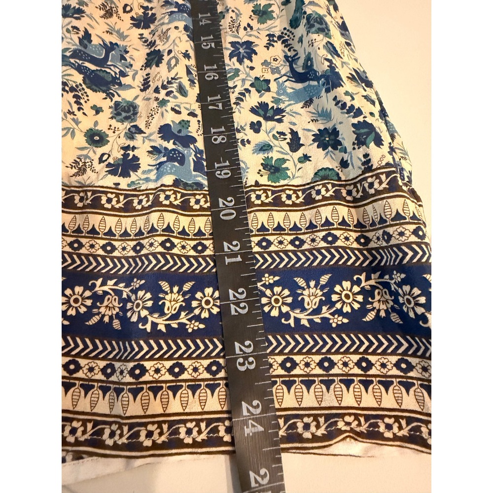 Sea New York Doe Print Blue Floral Silk Puff Sleeve Tassel Blouse Top Size 4 - Picture 9 of 11